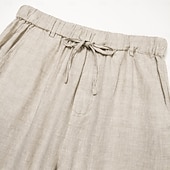 baratos Calças Elite Masculinas-100% Linho Homens Calças de linho Calças Com Cordão Cintura elástica Perna reta Tecido Conforto Respirável Casual Diário Feriado Moda Estilo Clássico Bege