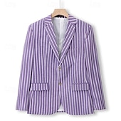 abordables Blazers pour hommes-Homme Remise de diplôme Blazer Affaires Cocktail Fête de mariage Mode Occasionnel Printemps &amp; Automne Polyester Rayures Boutons Avec Poches Confortable Simple Boutonnage veste Rose Claire Bleu Orange