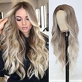 cheap Party Wigs-Wig for Women, 24 Inch Middle Part Curly Wigs Natural Looking Heat Resistant Synthetic Fiber Elastic Band Cap Wig Halloween Wigs