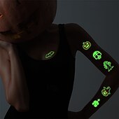 abordables Halloween 2024-Autocollants de tatouage lumineux en toile d&#039;araignée d&#039;halloween, 10 pièces, autocollants de visage de fête de festival lumineux de dessin animé