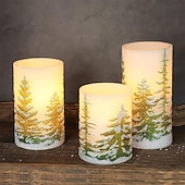 ieftine Lumini de lumânări-lumânări fără flacără cu temporizator lumânări led de ceară cu pilon lumânări pâlpâitoare brad de Crăciun pentru decorarea casei de vacanță set cadou de 3