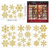 abordables Etiqueta engomada-6 hojas de calcomanías de ventana y pegatinas de pared con copos de nieve: adhesivo estático dorado y plateado brillante, vidrio festivo y decoración de pared para Navidad, perfecto para ventanas, espejos y decoración del hogar