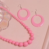 economico Accessori per acconciature-orecchini e collana pendenti alla moda retrò in acrilico rosa boho da donna anni &#039;80