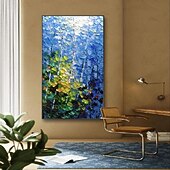 abordables Peintures fleurs/botaniques-3d bleu forêt peinture à la main grande toile verticale peinture à l&#039;huile mur art arbre toile abstraite à la main longue mur étroit decoroversize peinture à l&#039;huile grand abstrait bleu décoration