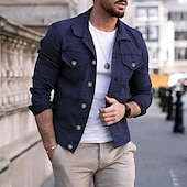 preiswerte Herrenjacken &amp; Herrenmäntel-Herren Leichte Jacke Trucker Jacke Sommerjacke Hemdjacke Urlaub Täglich Tasche Frühling &amp; Herbst Einfach Mode Klassisch Revers Regulär Schwarz Weiß Rot Marineblau Blau Jacken