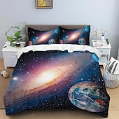ieftine Seturi de Huse de Plapumă-galaxy starry sky planet set cuvertură de pilota din puf din 3 piese pentru dormitor de hotel cameră de oaspeți set de lenjerie de pat confortabil