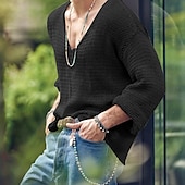 economico magliette di base-Per uomo Maglietta Maglietta a Maglia Camicia a Maniche Lunghe Manica Lunga Scollo a V Primavera &amp; Autunno Semplice Moda Designer Essenziale Lavoro a maglia Vacanza Streetwear Uscire Nero Blu marino