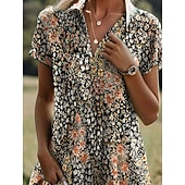 preiswerte Lässige Blumenkleider-Damen kleid lang Boho Chic Kleider Sommerkleid Strandkleid Tropisch Brautkleider schlicht Boho Urlaub Arbeit Täglich Regular Fit Ditsy Blumig Kurzarm V Ausschnitt Kargen Braun Regenbogen Sommer