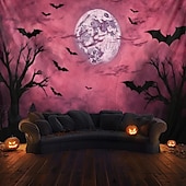billige Halloween dekorasjon-rosa flaggermus hengende billedvev veggkunst stor billedvev veggmaleri dekor fotografi bakteppe teppe gardin hjem soverom stue dekorasjon
