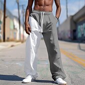 お買い得  スウェットパンツ-男性用 スウェットパンツ ジョガー ズボン ストレートレッグスウェットパンツ プリーツパンツ ドローストリング パッチワーク 弾性ウエスト カラーブロック 履き心地よい 高通気性 全長 カジュアル 日常 祝日 スポーツ ファッション ブラック ブルー マイクロエラスティック