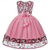 preiswerte Kleider für die Blumenmädchen-Mädchen&#039; 3D Blume Blumenmädchen Kleid Party Kleid Ärmellos Sommer Leistung Hochzeit Party Prinzessin Schön Süß kinderkleidung 4-12 Jahre abendkleider Schaukelkleid A Linie Kleid Midi Regular Fit