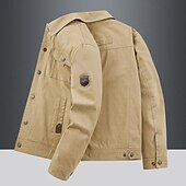 お買い得  メンズジャケット＆コート-男性用 カーゴジャケット トランジションジャケット アウトドア ウィンドブレーカー 複数のポケット オールシーズン 平織り カジュアル ラペル カーキ色 アーミーグリーン ダークブルー ジャケット