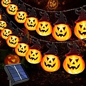 billige Halloween utendørs-solenergi halloween gresskar string lys lyser opp gresskar jack o lanterne 5m 20leds 7m 30leds 8 moduser husholdning vanntett for halloween hage hage hage plen balkong dekorasjon