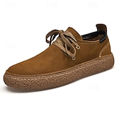 economico Sneakers da uomo-scarpe stringate casual da uomo in pelle scamosciata con suola in iuta ecologica: eleganti derby marroni per il comfort di tutti i giorni