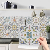 baratos Adesivos de Parede-Adesivos de azulejo estilo marroquino 24 peças, decalques de parede de PVC com película de cristal espessada, à prova d&#039;água &amp;Decoração de parede de azulejo retrô removível e à prova de óleo para