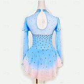 voordelige Schaatsjurken-Kunstschaatsjurk Dames Voor meisjes Schaatsen Jurken Blauw Lapwerk Duimopening Netstof Hoge Elasticiteit Opleiding Wedstrijd Kunstschaatskleding Klassiek Lange mouw Schaatsen Kunstschaatsen