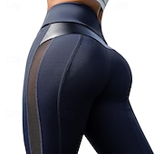 cheap Yoga Leggings &amp; Tights-Women&#039;s Yoga Pants Yoga Leggings Mesh Patchwork High Waist Yoga Gym Workout Pilates Tights Black Burgundy Dark Navy Spandex Sports Activewear Stretchy Slim