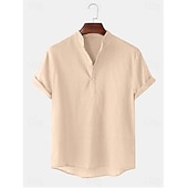 abordables Tenue d&amp;#39;affaires décontractée-Homme Chemise en lin Chemise à col chinois Chemise à col mao Chemise d&#039;été Chemise de Plage Couleur Unie Extérieur Vacances Noir Blanche bleu marine Marron Manche Courte Col montant Printemps