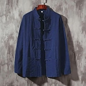 economico Casual da lavoro-Per uomo Camicia Camicia di lino Camicia con colletto cinese Camicia con colletto alla coreana Camicia casual Camicia di cotone Semplice Vacanza Camicia hawaiana Nero Bianco Blu marino Beige Manica