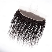 abordables Closures et frontales-Fermeture frontale en dentelle 13x4 fermeture frontale en dentelle bouclée crépue 10 -20 pouces cheveux vierges brésiliens non transformés fermeture en dentelle HD oreille à oreille frontale en