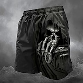 levne Halloween kalhoty-Pánské Kraťasy Letní šortky Neformální šortky Kapsy Elastický pas 3D tisk Lebky Halloweenské kostýmy Yumuşak Prodyšné Krátký Ležérní Denní Dovolená Módní Šik ven Černá Lehce elastické