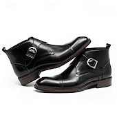 cheap Premium Leather Boots-Men&#039;s Premium Leather Buckle Ankle Boots - 100% Cowhide Zipper and Brogue Detailing for Formal and Casual Wear