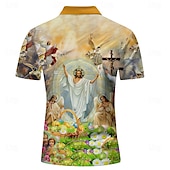 cheap Men&#039;s Printed Polo-Men&#039;s Graphic Prints Easter Jesus Polo Shirt Golf Shirt Short Sleeves Shirt Turndown Outdoor Street Yellow Pink Blue Green Print Button-Down Clothing Apparel Fashion Designer Casual Breathable