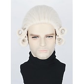 economico Parrucche storiche-Parrucca da giudice coloniale da uomo parrucca polverosa parrucche lunghe e ricce per il costume di Washington parrucca divertente pompe per parrucche di carnevale cosplay parrucche di Halloween
