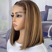 preiswerte Echthaarperücken mit Stirn-Spitzenkappe-Highlight-Ombre-Bob-Perücke, glattes Echthaar, 4/27, honigblonde Bob-Spitzenfrontperücken, Echthaar, 16 Zoll, 13 x 4 Zoll, Spitzenfront-Bobperücken, kurze Bobperücke, 180 % Dichte, klebefreie