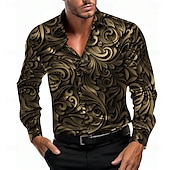 preiswerte Herren Satin Hemd-Herren Hemd Satinhemd Oberhemd Knopfhemd Blumen Party-Abendgarderobe Rote Blau Gold Grau Langarm Umlegekragen Sommer Frühling Bekleidung Knopf hoch