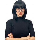 economico Parrucche storiche-Incredibile parrucca Edna Mode parrucca bob nera con frangia parrucca degli anni &#039;20 costume parrucche flapper 1920 per donne - parrucca ragazza costume cosplay per donne parrucche di Halloween