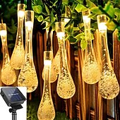 economico Luci di Halloween-6.5m 30leds luci della stringa solare goccia d&#039;acqua luci esterne impermeabili stringa di fata 8 modalità di illuminazione vacanza matrimonio giardino prato natale halloween decorazione del patio
