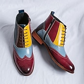 olcso Öltönycsizma-férfi vintage többszínű műbőr brogue bokacsizma - retro stílusú fűzős ruhacipő formális és alkalmi alkalmakra