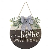 cheap Wreaths &amp; Garlands-1pc Crafting 12 Inches Welcome Sigh For Front Door Big Wooden Wreath Welcome Wreath Farmhouse Front Door Decoration Housewarming Gift for Home Outdoor Indoor