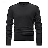 preiswerte Herrenpullover-Herren Pullover Strickpullover Gerippt Stricken Standard Strick Glatt Rundhalsausschnitt Modisch Basic Freizeitskleidung Verabredung Bekleidung Herbst Winter Schwarz Weiß S M L