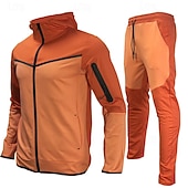 cheap Tracksuits-Men&#039;s Tracksuit Jogging Suit 2 Piece Full Zip Casual Fall Long Sleeve Breathable Soft Fitness Gym Workout Running Sportswear Activewear Color Block Gray Black Black Orange