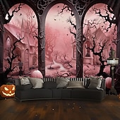 billiga Halloween dekoration-rosa halloween dekorationer fönsterhängande gobeläng väggkonst stor gobeläng väggmålning dekor fotografi bakgrund filt gardin hem sovrum vardagsrum dekoration