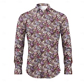ieftine Model etnic-Bărbați Floral Imprimeu Paisley Cămașă Cămașă Boho Manșon Lung Sport Modă Șic Stradă În aer liber Zilnic Toamna iarna Răsfrânt Imprimeu Buton în jos Negru Roșu-aprins Mov Trifoi