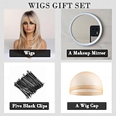 cheap Party Wigs-Ombre Blonde Brown Wine Red Wig with Bangs Natural Medium Length Straight Wigs for Women Heat Resistant Fiber Synthetic Wigs for Daily Cosplay Halloween Wigs