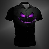 halpa Halloween-paidat-Halloween Miesten Kurpitsa Halloween-asut Paita Button Up paita Lyhythihainen Vapaa-aika Tumma Loma Juhla-iltavaatteet Päivittäin Kesä Talvi 봄 &amp; Syksy Sänkyjen avaus Painike ylös 3D-tulostus Purppura