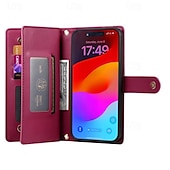お買い得  iPhone用ケース-電話 ケース 用途 iPhone 16 iPhone 15 プロマックスプラス iPhone 14 13 12 11 Pro Max Plus Mini SE バックカバー スタンド付き 磁石バックル ジッパ－ レトロ風 TPU PUレザー