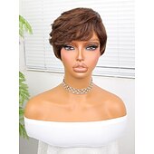 economico Parrucche trendy sintetiche-Parrucche sintetiche Diritto naturale Bob corto Parrucca 8&quot; Marrone scuro Capelli sintetici Da donna Marrone scuro