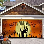 Halloween Door Decorations Halloween Garage Door Cover Pumpkins Jack O Lantern Outdoor Banner Ghost Bats Large Backdrop Decoration for Holiday Out door Decorations Door Home Wall Decorations 41