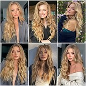 abordables Perruques de fête-Perruque Ondulée Blonde Mixte Longue pour Femmes -26 pouces Partie Centrale Perruque Bouclée Longue Résistante à la Chaleur Cheveux Synthétiques Aspect Naturel Perruque en Fibre pour Utilisation