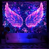 זול שטיחי קיר של Blacklight-blacklight שטיח uv תגובתי זוהר בחושך כנף מלאך זוהר תצלום מסיבה רקע טריפי ערפילי תלוי שטיח קיר אמנות קיר לחדר שינה בסלון