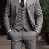 baratos Fatos formais-Ternos de Casamento Masculinos Cinza Claro Negócios Diários Sólidos Plus Size 3 Peças com Um Botão