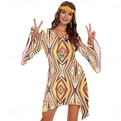 levne Šaty-Retro 70. léta Dámské maškarní šaty 70. let Zvonové Hippie Disko Grafika Kulatý Dámské předvečer Všech svatých Karneval Plesová maškaráda Párty Denní nošení Pride Parade Dospělé Šaty Celý rok