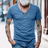 economico T-shirt in Cotone e Lino-Per uomo Maglietta Maglie traspiranti Manica Corta Scollo a V Semplice Sport Essenziale Casual Morbido Casa Streetwear Casual Esercito verde blu navy Nero Maglietta Top per Uomo