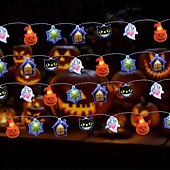 billige Halloween lys-1 stk halloween lysstreng 2m10leds skjelett gresskar hvit spøkelse edderkopp streng lys opplyste spøkelser vanntett utendørs hage terrasse krans lampe for halloween festival atmosfære lys fest dekorasjon