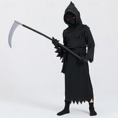 baratos Fantasias Infantis-Esqueleto Caveira Fantasma Ceifador Capa Traje Cosplay manto com capuz Crianças Para Meninos Traje Assustador Espetáculo dia das Bruxas Mascarilha Carnaval Baile de Máscaras Fantasia de Carnaval Fácil